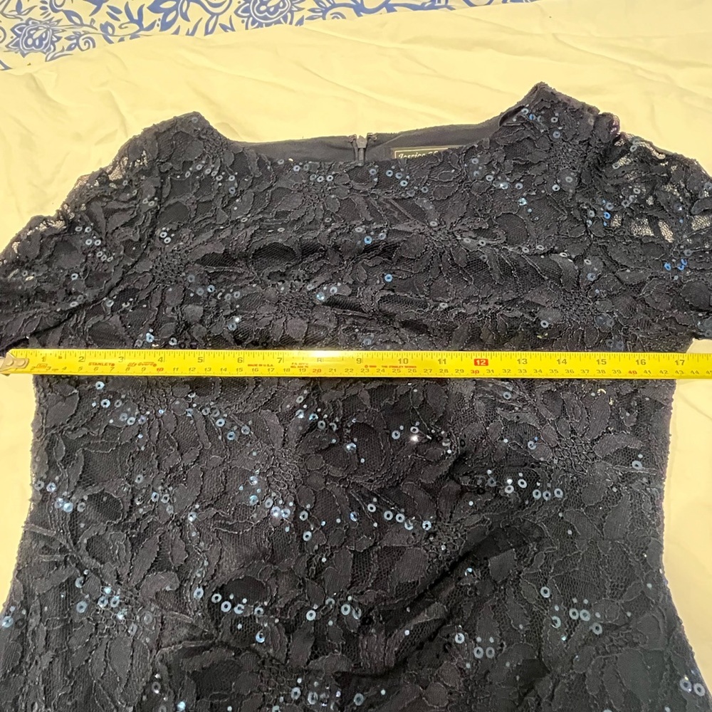 Jessica Howard Navy Blue Lace Dress fully Lined 3/4 Sleeve size 6 Petite - Picture 3 of 5